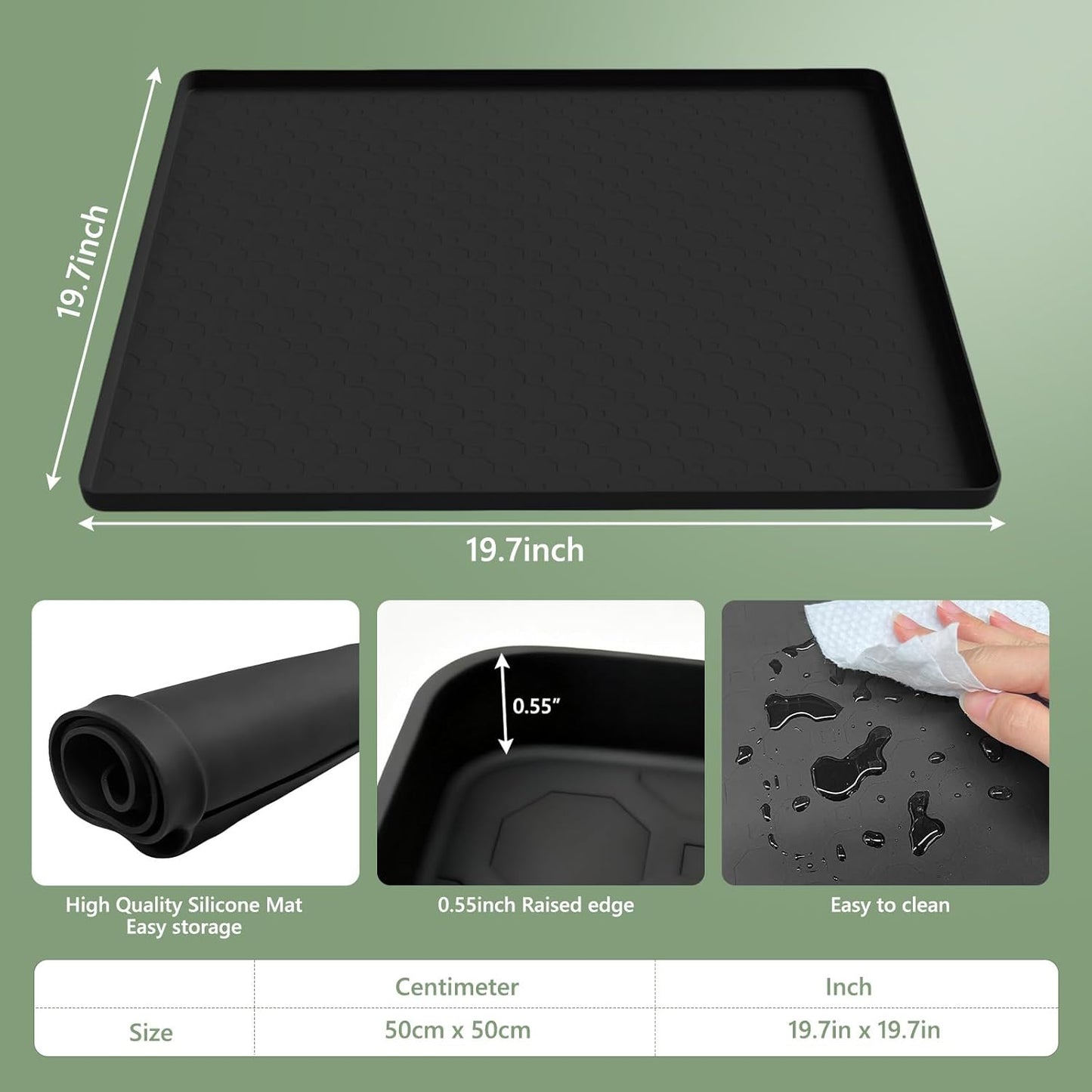 AKEfit Heat Resistant Silicone Mat, Non-Slip Waterproof Air Fryer Mat for Kitchen Countertops, Oven, AC,Stove Top & Dining Table Protection (BLACK)