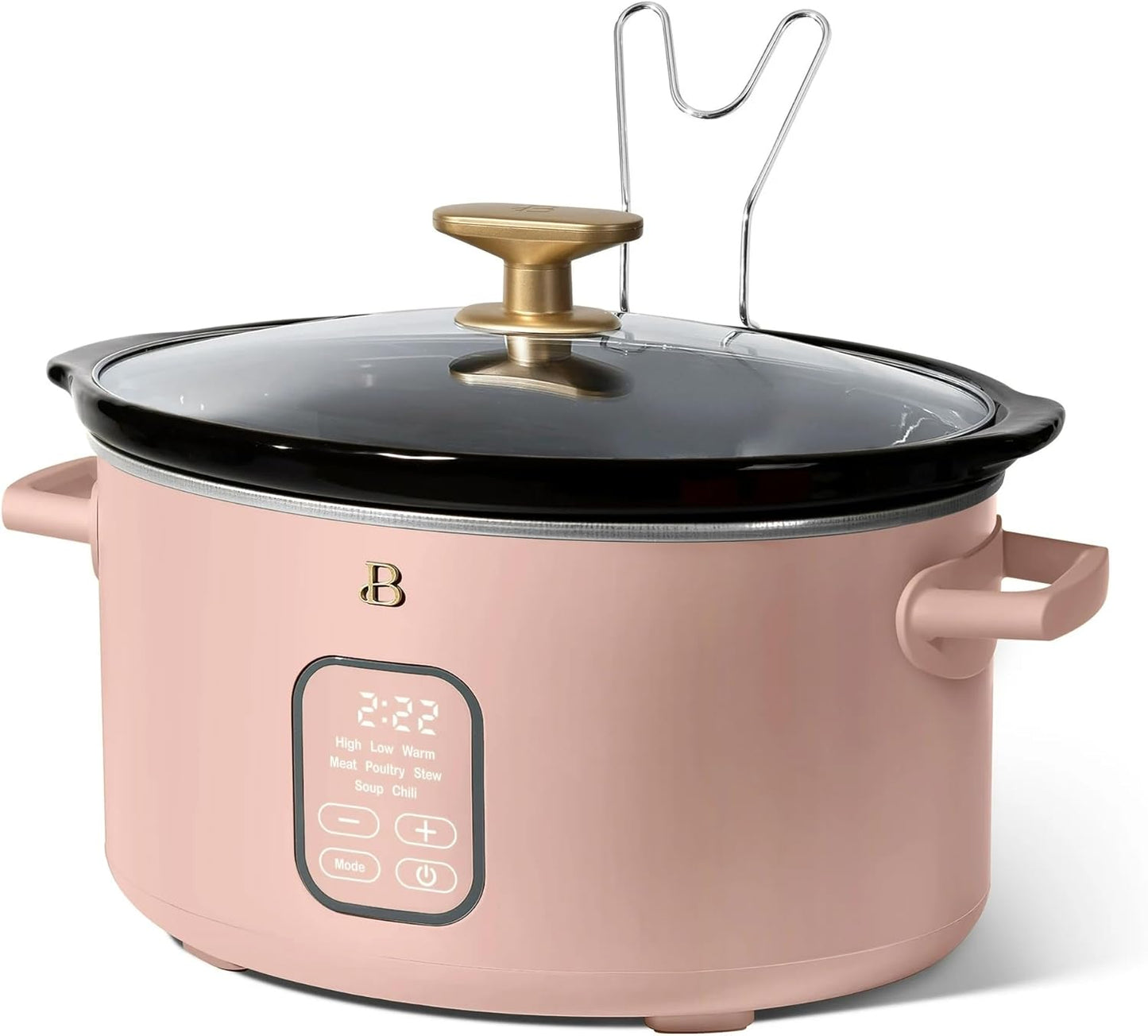 Beautiful 6 Qt Programmable Slow Cooker by Drew Barrymore - 5 Preset Cooking Functions, Digital Countdown Timer, Dishwasher-Safe Parts, and Cool-Touch Handles (Rose.)