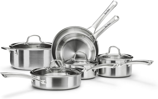 Stainless Steel Cookware Set,Tir-Ply Pots and Pans Set,10 Pcs Stainless Steel Induction Kitchen Cookware Sets,PFOA Free, Frying Pans,Saucepans,Saute Pan & Stock Tagine Pot,Compatible with All Cooktops
