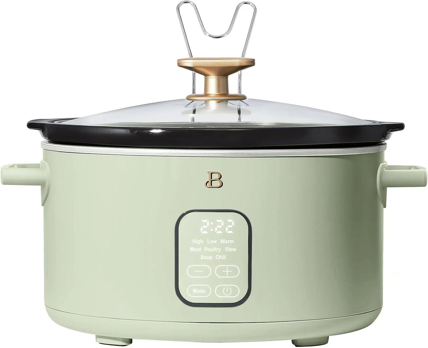 Beautiful 6 Qt Programmable Slow Cooker by Drew Barrymore - 5 Preset Cooking Functions, Digital Countdown Timer, Dishwasher-Safe Parts, and Cool-Touch Handles (Sage Green.)
