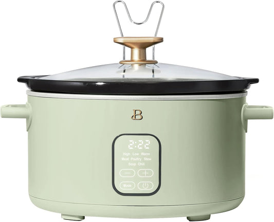 Beautiful 6 Qt Programmable Slow Cooker by Drew Barrymore - 5 Preset Cooking Functions, Digital Countdown Timer, Dishwasher-Safe Parts, and Cool-Touch Handles (Sage Green.)