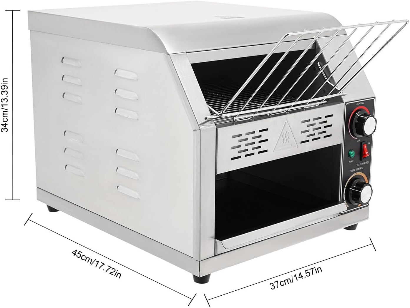 Electric Stainless Steel Restaurant Toaster Oven, 1-7 Gears Conveyor Toaster Commercial with Importing Grid & Crumb Tray Maximum Heating 300°C/572°F for Restaurants, Hotels