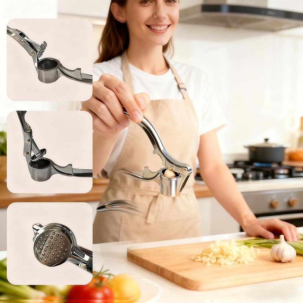 1 Pack Garlic Press, Lightweight-Duty Rust-Resistant Garlic Mincer & Crusher with Ergonomic Handle, Easy Squeeze, Easy Clean, Dishwasher Safe