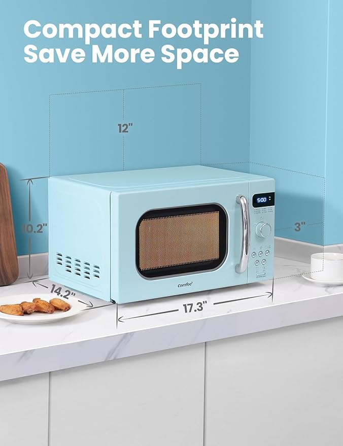 COMFEE' Retro Small Microwave Oven With Compact Size, 9 Preset Menus, Position-Memory Turntable, Mute Function, Countertop Microwave For Small Spaces, 0.7 Cu Ft/700W, Green, AM720C2RA-G