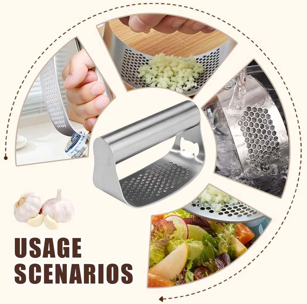 Stainless Steel Garlic Press, 2026 Upgrade Garlic Press Rocker Heavy Duty Stainless Steel Garlic Mincer, Heavy Garlic Chopper with Peeler And Cleaning Brush (2PCS With Corkscrew)