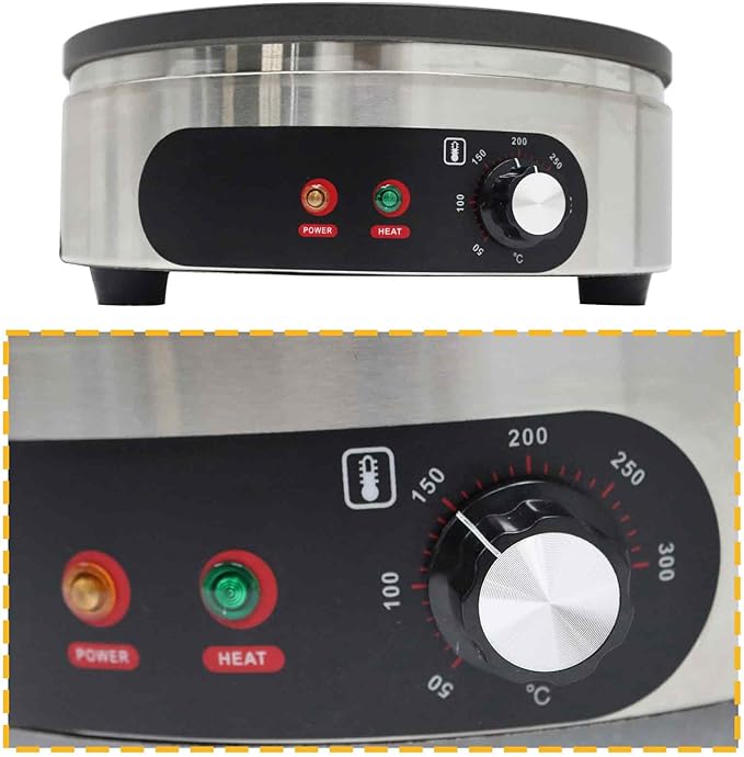 Electric Single Burner Crepe Maker,2KW Round Stainless Steel Pancake Machine 40cm(15.75") Nonstick Griddle with Temperature Control for Pancakes, Eggs, Bacon & Tortillas