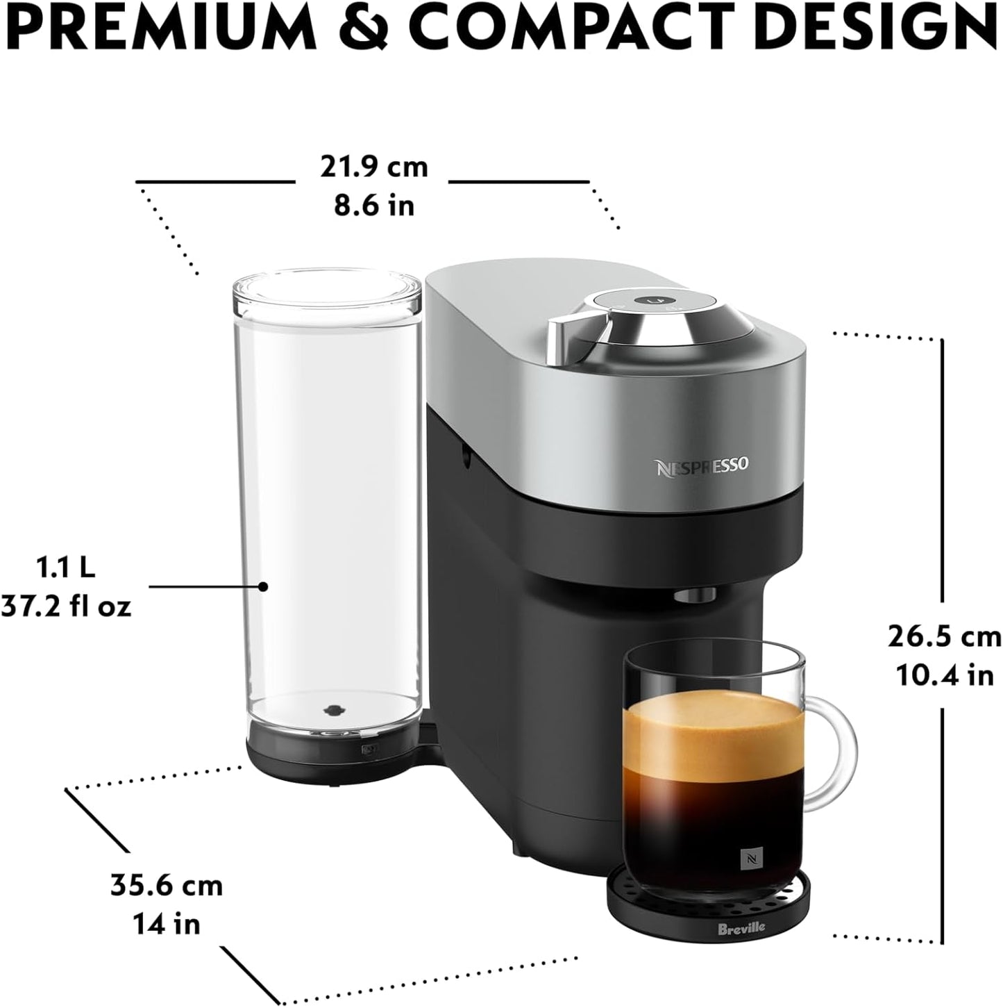 Nespresso Vertuo Pop+ Deluxe Coffee and Espresso Maker by Breville, Titan