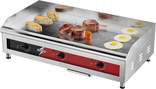 CROSSON 36"*16" Large Commercial Electric Countertop Griddle,Flat Top Heavy Duty Griddles with Non-Stick 1/2" Thick Iron Cooking Plate for Restaurant use-240V/6600W (EG-918C)