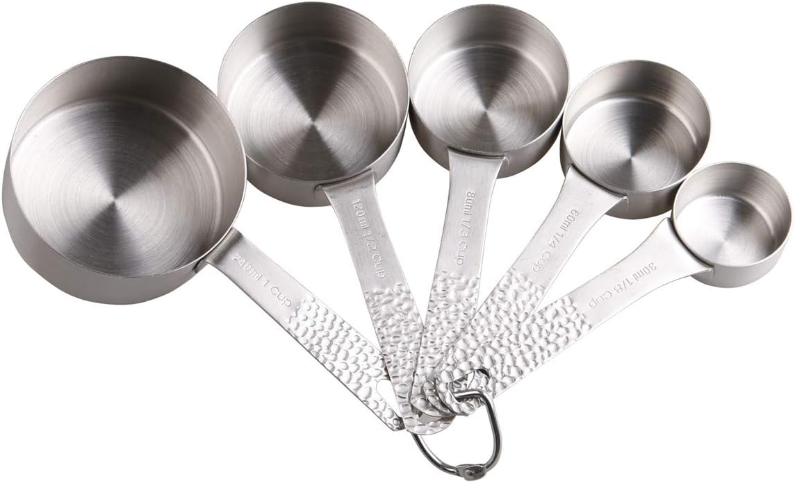 Smithcraft Measuring Cups 5pcs Stainless Steel Measuring Cups Set 18/8 (304) Steel Material Heavy Duty Measurer cups Color Silver (Siliver-5cups+1ring)