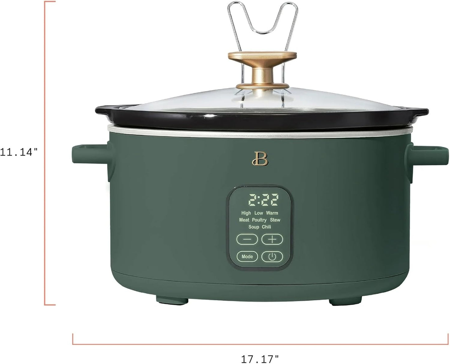 Beautiful 6 Qt Programmable Slow Cooker by Drew Barrymore - 5 Preset Cooking Functions, Digital Countdown Timer, Dishwasher-Safe Parts, and Cool-Touch Handles (Thyme Green)