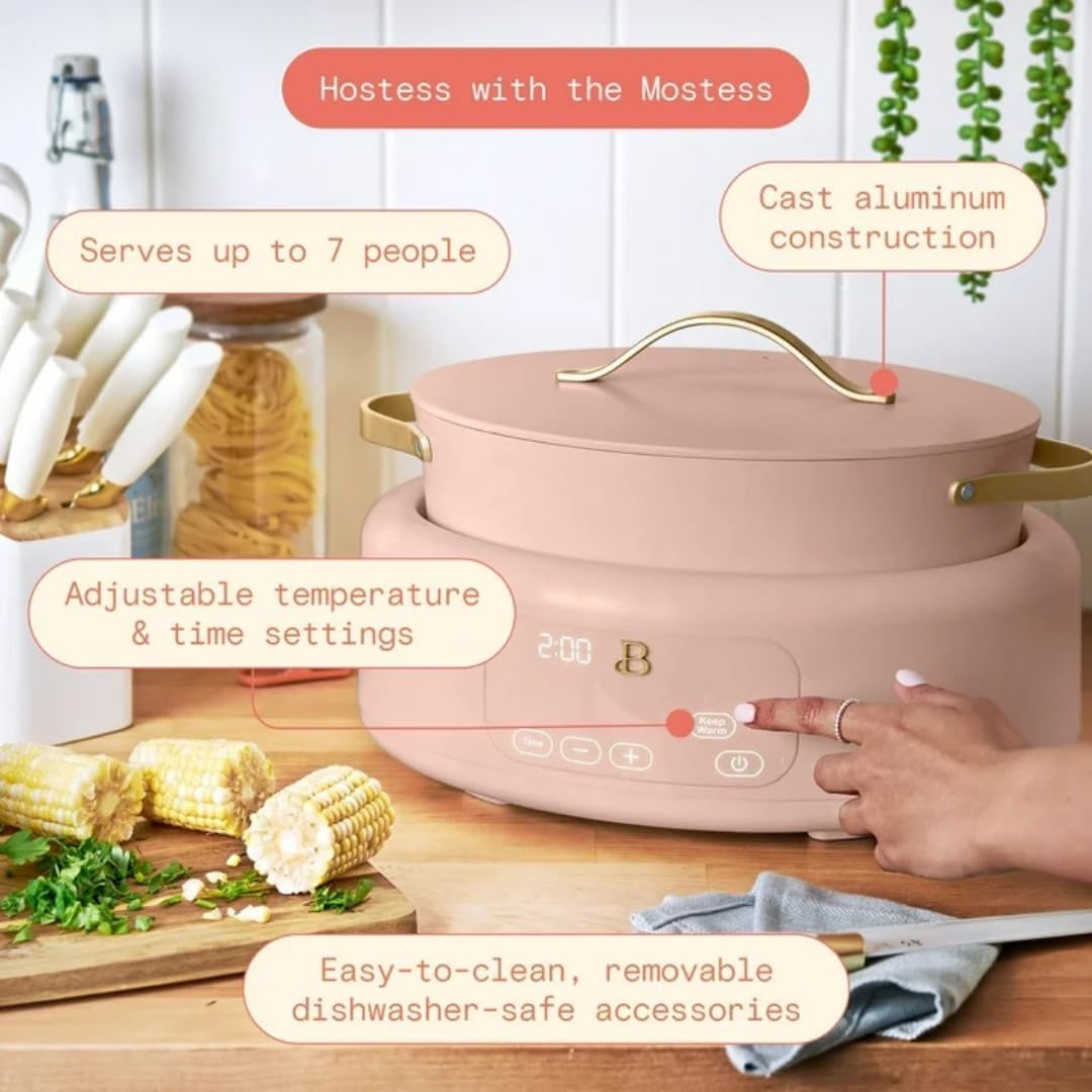 Beautiful 10-in-1 6Qt Electric Multi-Cooker with 7 Presets, Oven-Safe Pot & Lid, Sauté, Steam, Slow Cook, Slow Cooker, Simmer, Rice & More – Touch Display, Dishwasher Safe, Serves Up to 7 (Rose)
