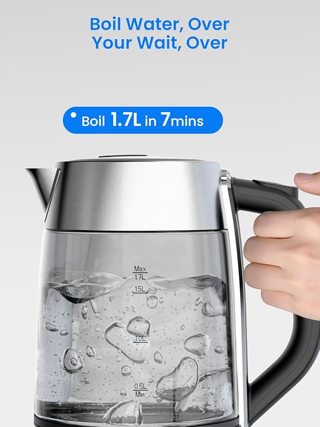 Kismile Electric Kettle, Color-Changing Light, 7 Adjustable Temp Settings & 2h Keep Warm, Auto Shut-Off, 1.7L 1500W Water Boiler for Coffee & Tea, Borosilicate Glass