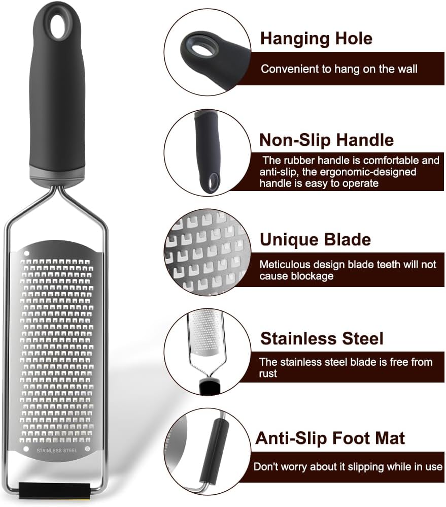 Upgraded Lemon Zester & Cheese Grater,Food Grade Stainless Steel None-Slip Handle Grater for Chocolate, Ginger and Garlic,Durable and Easy-To-Clean（Dishwasher Safe）