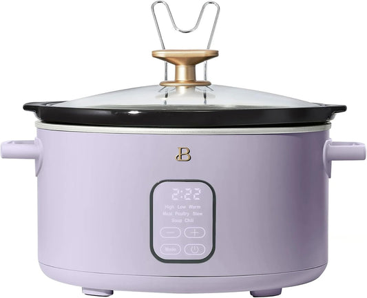 Beautiful 6 Qt Programmable Slow Cooker by Drew Barrymore - 5 Preset Cooking Functions, Digital Countdown Timer, Dishwasher-Safe Parts, and Cool-Touch Handles (Lavender.)