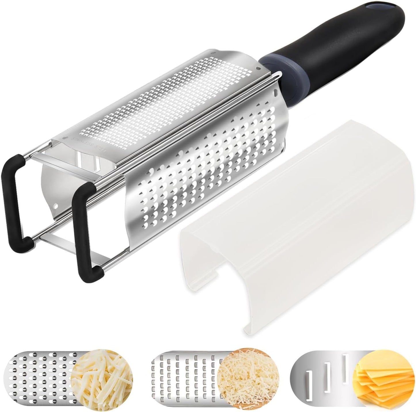 3 in 1 Cheese Grater, Lemon Zester, Stainless Steel Cheese Grater Handheld, Grater Hand Crank, Practical Kitchen Gadgets, Graters for Cheese, Ginger, Garlic, Chocolate, Vegetables, Fruits (Short)