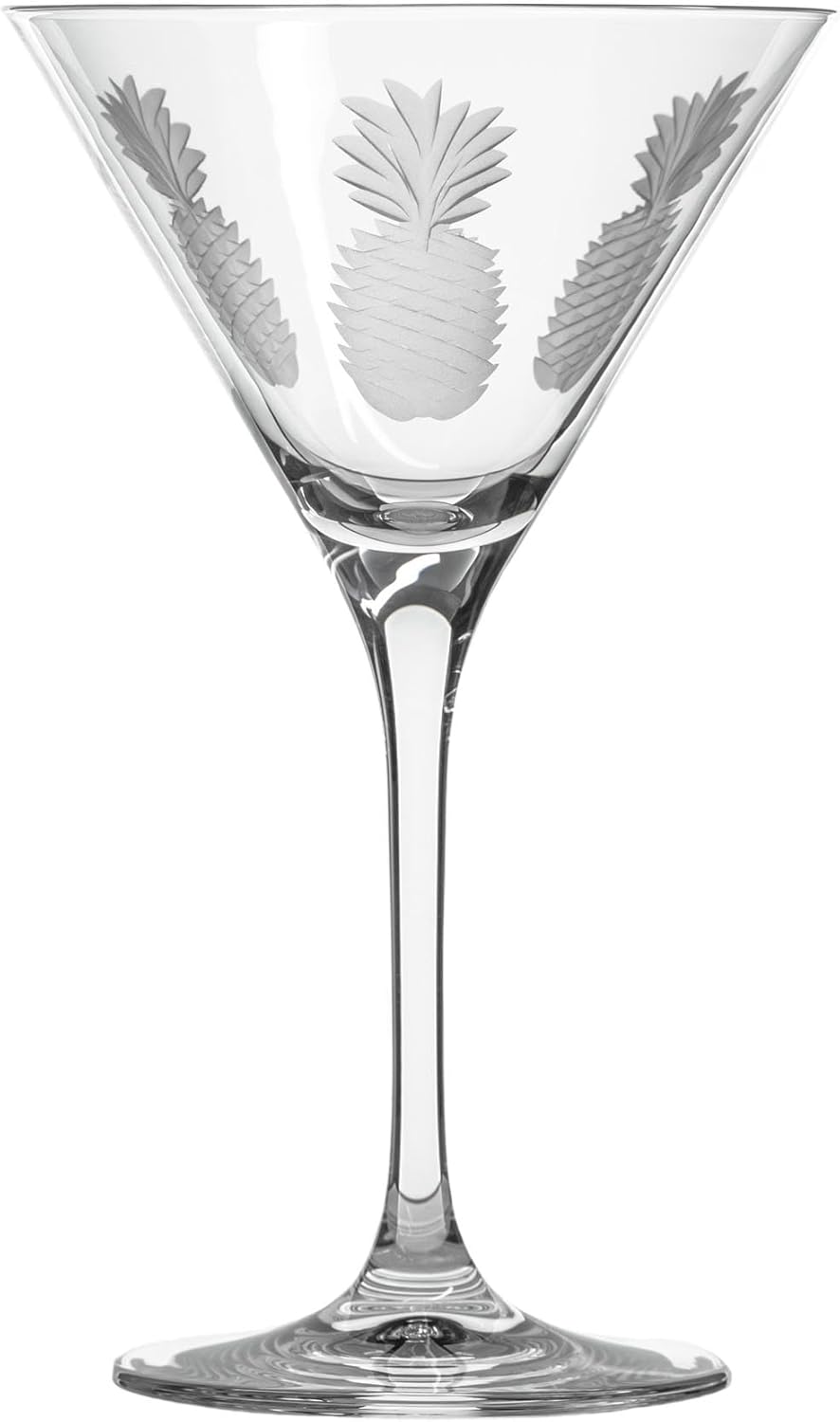 Rolf Glass Fresh Pineapple Martini Glass | Lead-Free Glasses | Proudly Made in the USA | Engraved Nautical Sailboat Martini Glasses | Set of 4