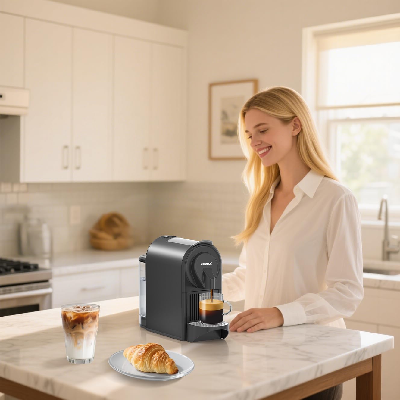 CHULUX Mini Espresso Machine, 20 Bar Single Cup Coffee Maker, Dual Brew Modes for Espresso and Lungo, 1400W Fast Brewing, Mystic Black (Upgrade Model)