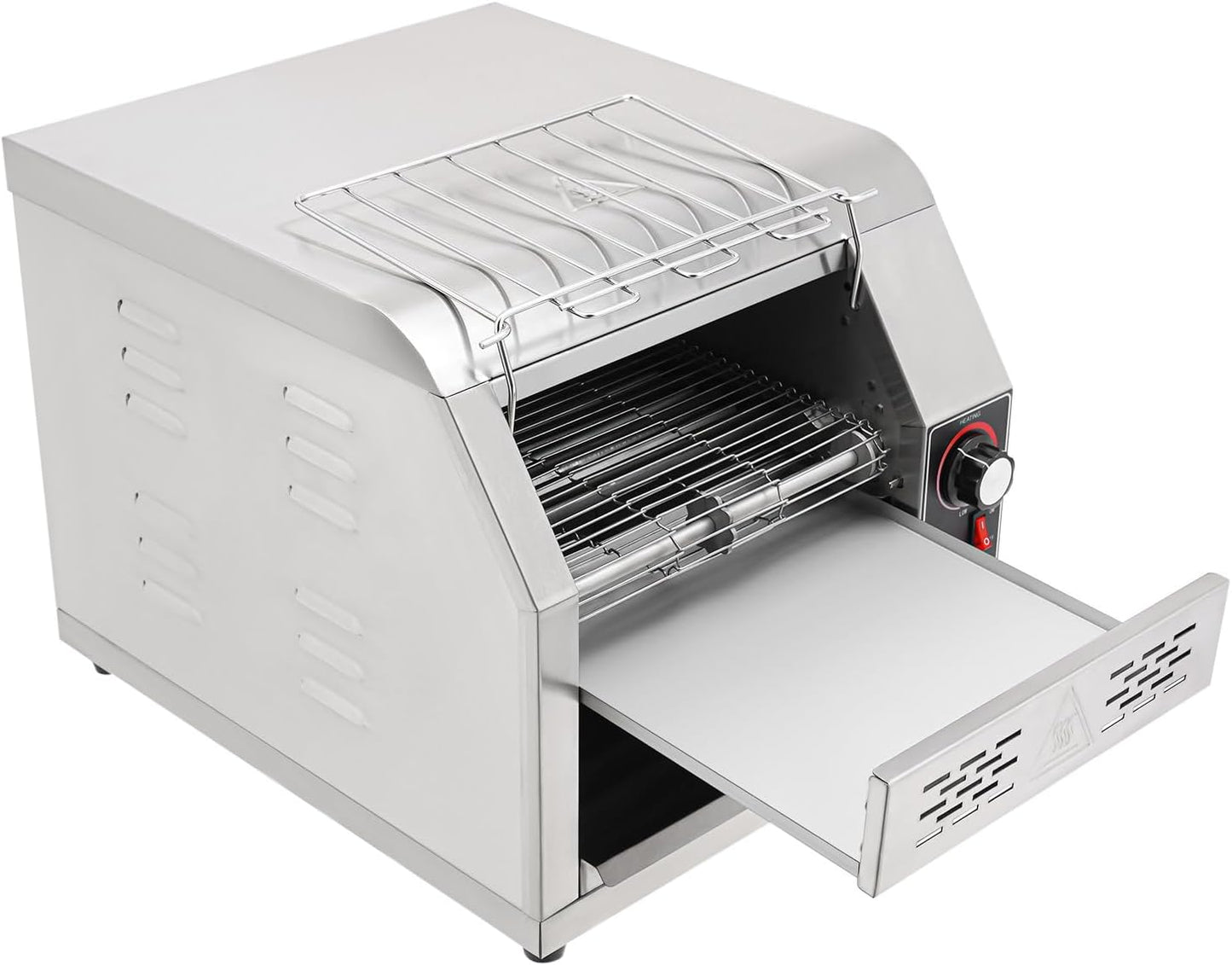 Electric Stainless Steel Restaurant Toaster Oven, 1-7 Gears Conveyor Toaster Commercial with Importing Grid & Crumb Tray Maximum Heating 300°C/572°F for Restaurants, Hotels