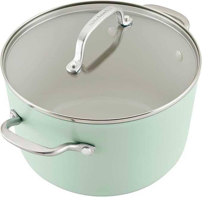 KitchenAid Hard Anodized Ceramic Nonstick Cookware Pots and Pans Set, 9 Piece - Pistachio