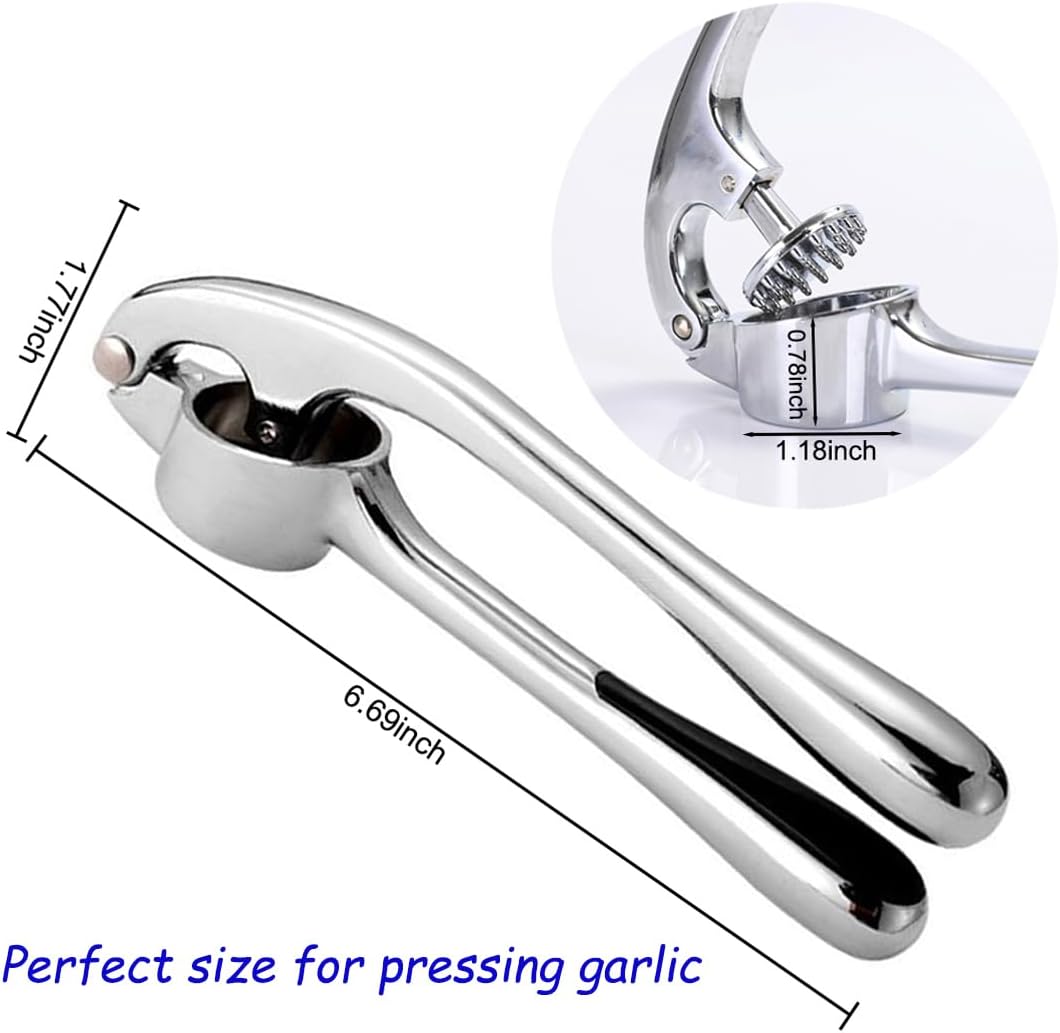 Garlic Press And Peel Set,Heavy Duty Garlic Crusher,Rust Proof Garlic Mincer Tool,Easy to Squeeze And Clean, Includes Silicone Garlic Peeler And Brush