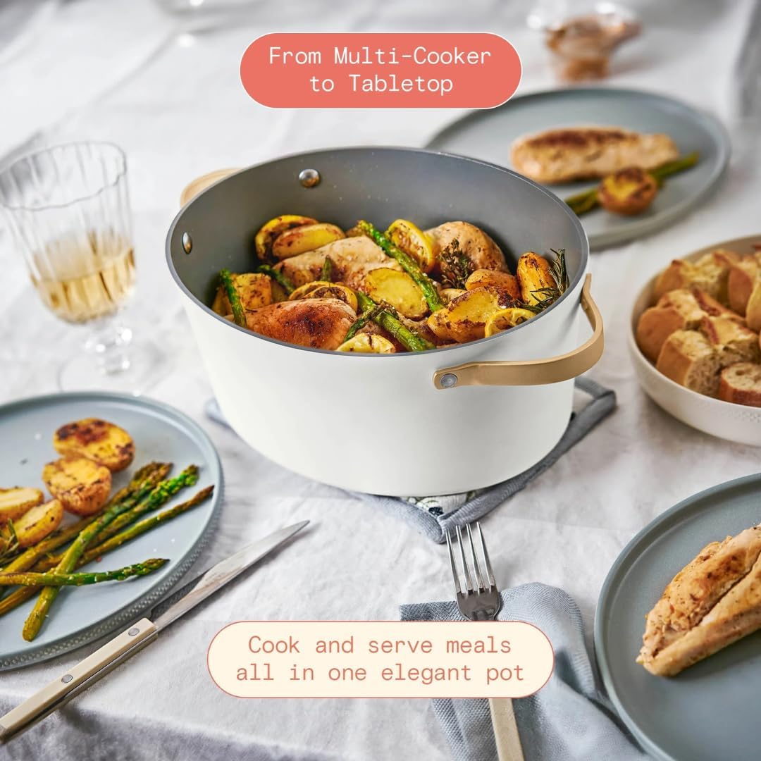 Beautiful 10-in-1 6-Quart Electric Multi-Cooker with Ceramic Coated Pot, Oven Safe to 400°F, Easy Cleanup & Multi-Function Cooking, by Drew Barrymore (White Icing)