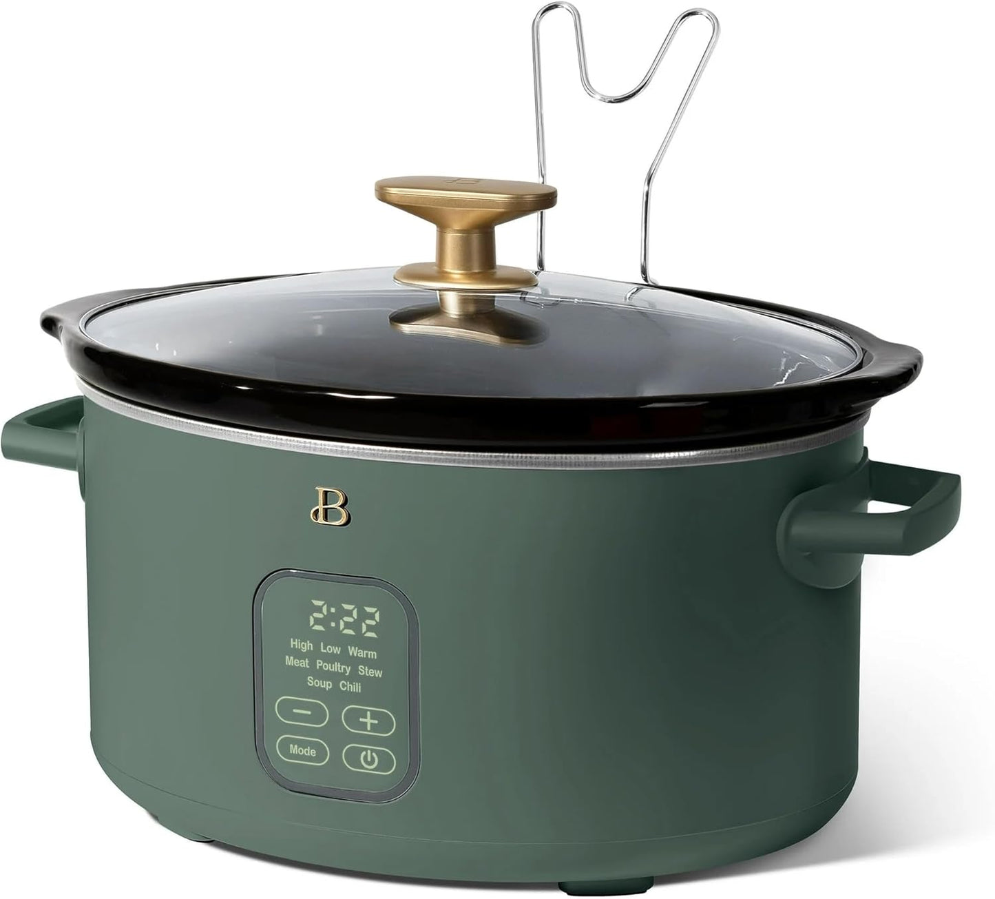 Beautiful 6 Qt Programmable Slow Cooker by Drew Barrymore - 5 Preset Cooking Functions, Digital Countdown Timer, Dishwasher-Safe Parts, and Cool-Touch Handles (Thyme Green)