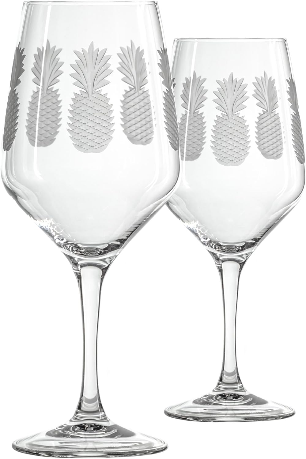 Rolf Glass Fresh Pineapple All Purpose Wine Glass | 19.5oz Stemmed Glass | Lead-Free and Diamond-Wheel Engraved | Tropical Etched Pineapple Design | Coastal Glassware | Set of 2