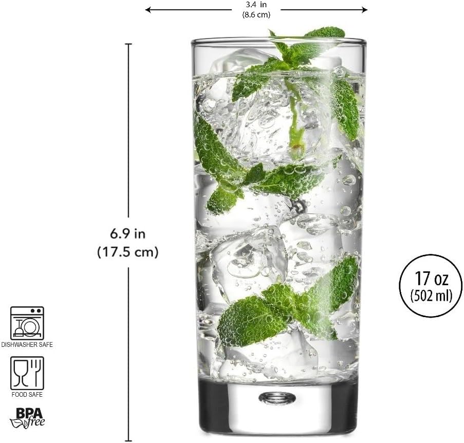 Glaver's Highball Drinking Glasses, Set of 6 Everyday Basic Glassware Set. 17 oz Tall Kitchen Glas Cups Uses for Bar Glasses Cocktail Water Juice Coffee