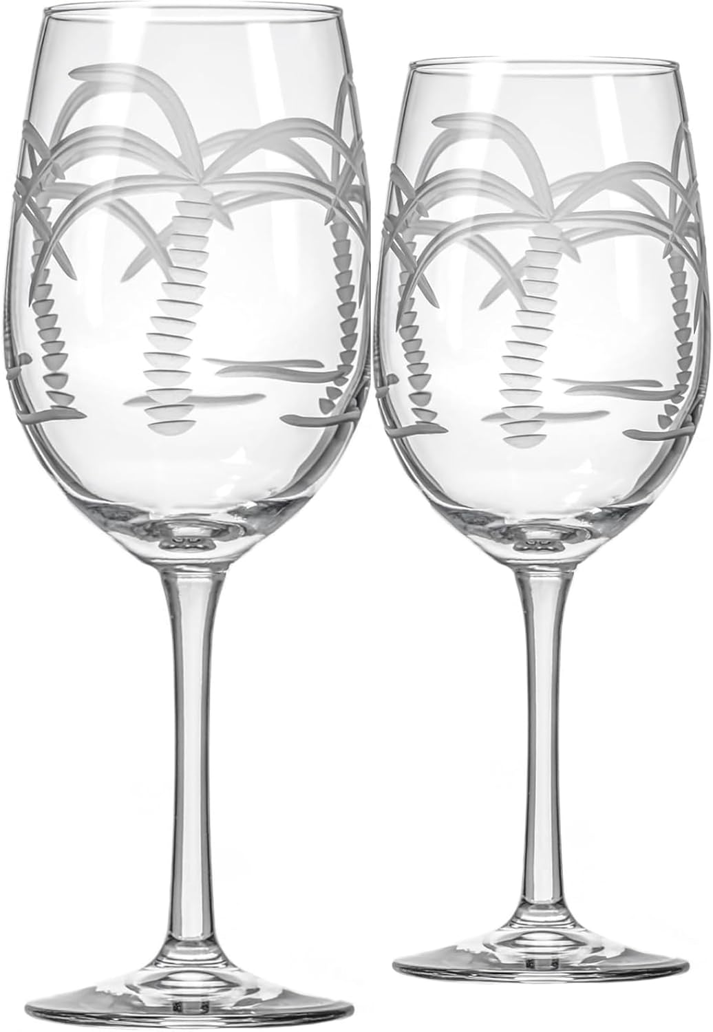 Rolf Glass Palm Tree 12oz White Wine Stemware | Set of 2 | Diamond Wheel Engraved | Lead-free | Designed and Manufactured in the US