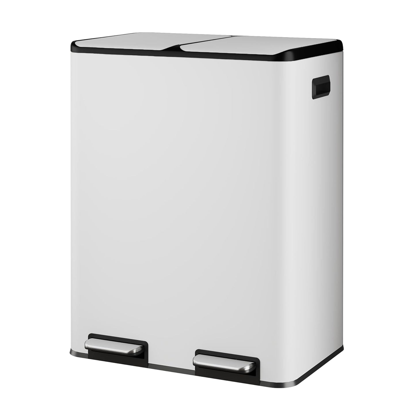 WLIVE 2 x 8 Gallon Stainless Steel Dual Trash Can, Double Trash Can Kitchen with Soft-Close Lid, Trash and Recycle Bin Combo, Kitchen Garbage Can with Deodorizing Filter Box and Inner Buckets, White