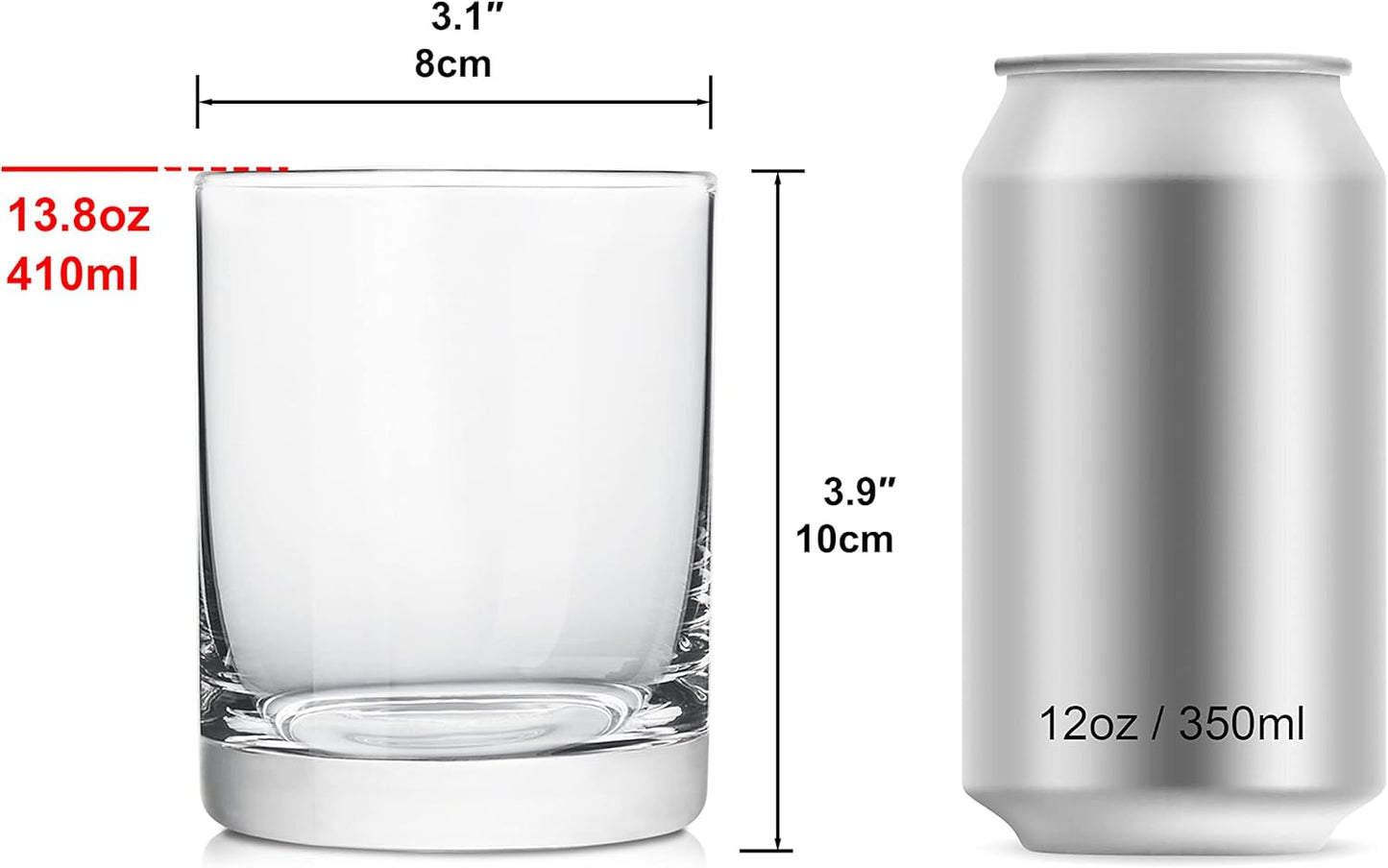 Heat-Resistant Drinking Glasses Set of 6 Double Fashioned Glass Lowball Tumblers 13.8oz Made From Premium Borosilicate All Crystal-Clear Water Cups (High borosilicate, Lowball)