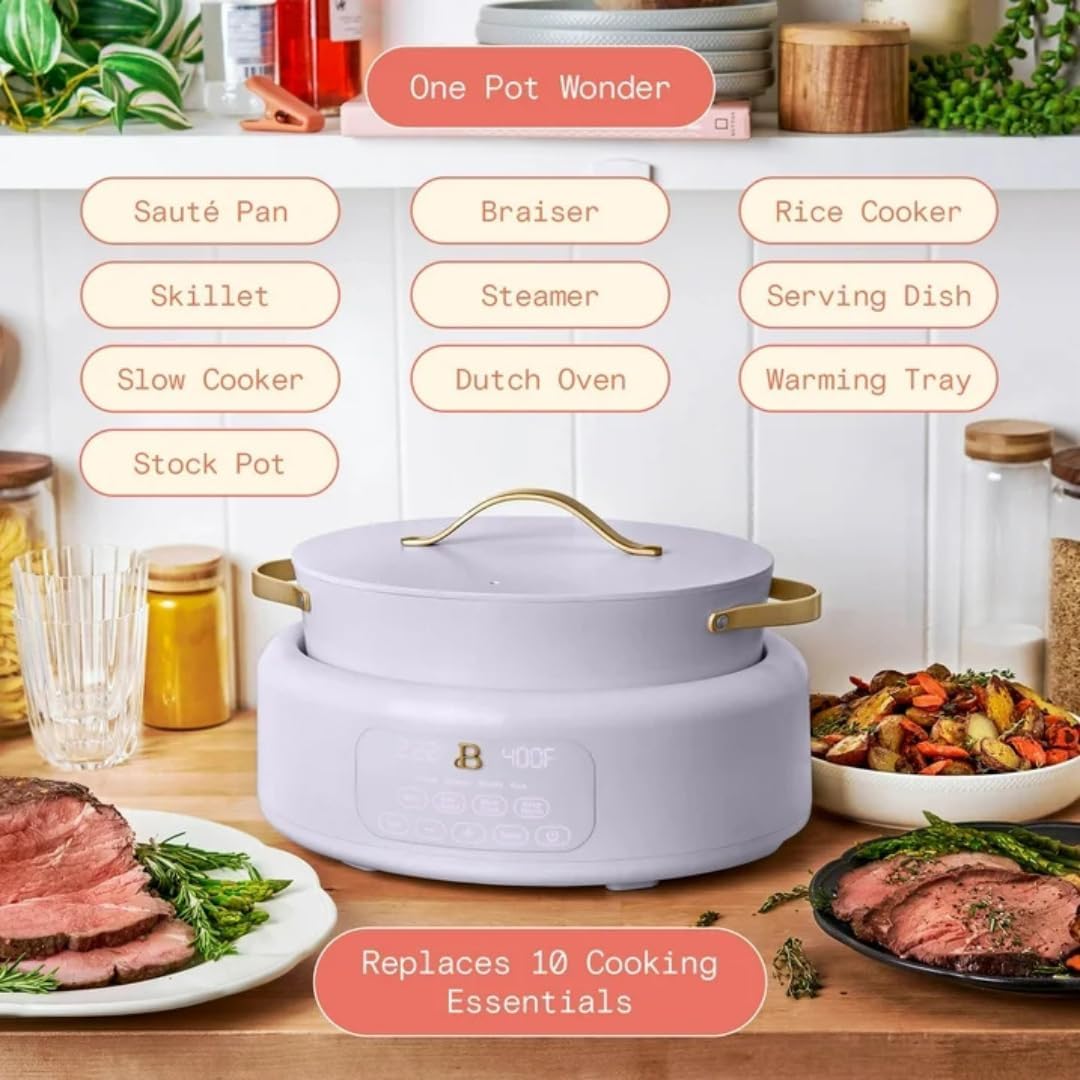 Beautiful 10-in-1 6Qt Electric Multi-Cooker with 7 Presets,Oven-Safe Pot & Lid,Sauté, Steam,Slow Cook,Slow Cooker, Simmer,Rice & More,Touch Display,Dishwasher Safe,Serves Up to 7(Lavender)