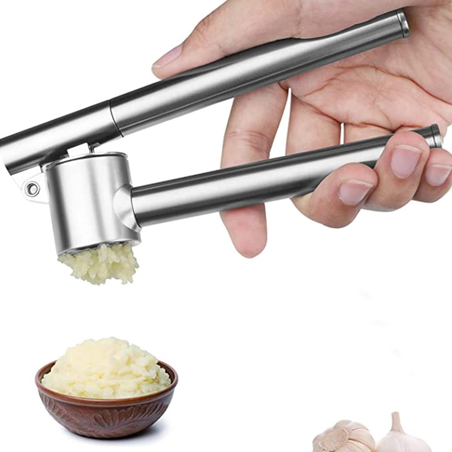 304 Stainless Steel Garlic Press Crusher & Ginger Squeezer, Heavy Duty Handheld Garlic Mincer Tool with Rust-Proof Design, Easy Squeeze and Clean