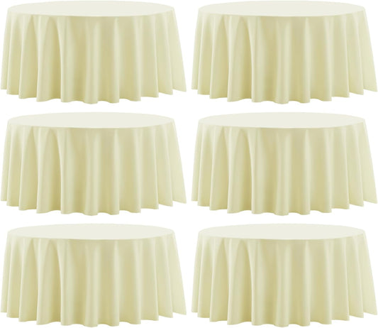 Round Tablecloth 120 Inch Tablecloth 6 Pack Ivory Table Cloths Washable Decorative Polyester TableClothes Cover for Dining Table Banquets Buffet Parties and Wedding