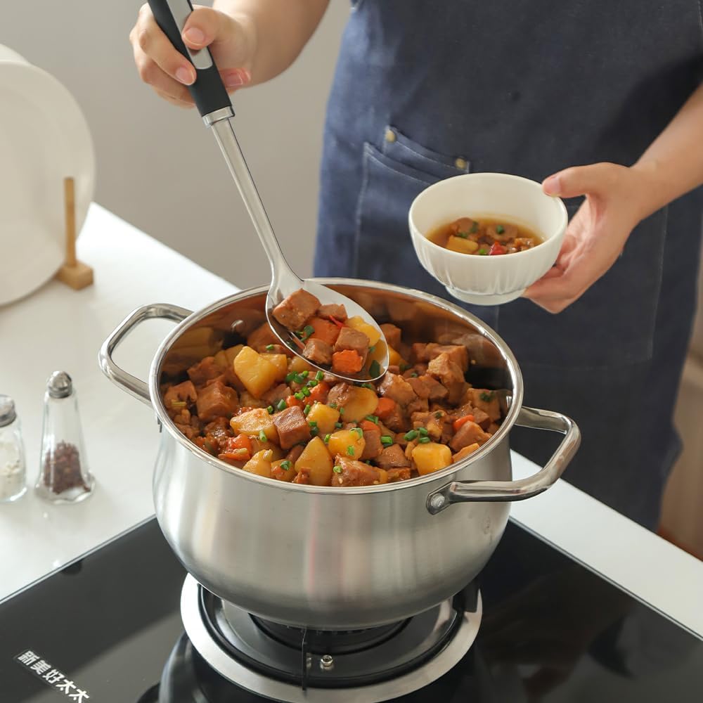 3-Piece Stainless Steel Cooking Spoons Set – Includes Slotted Spoon, Serving Spoon & Soup Ladle, Heat-Resistant, Dishwasher Safe, Ergonomic Handles for Home & Commercial Use