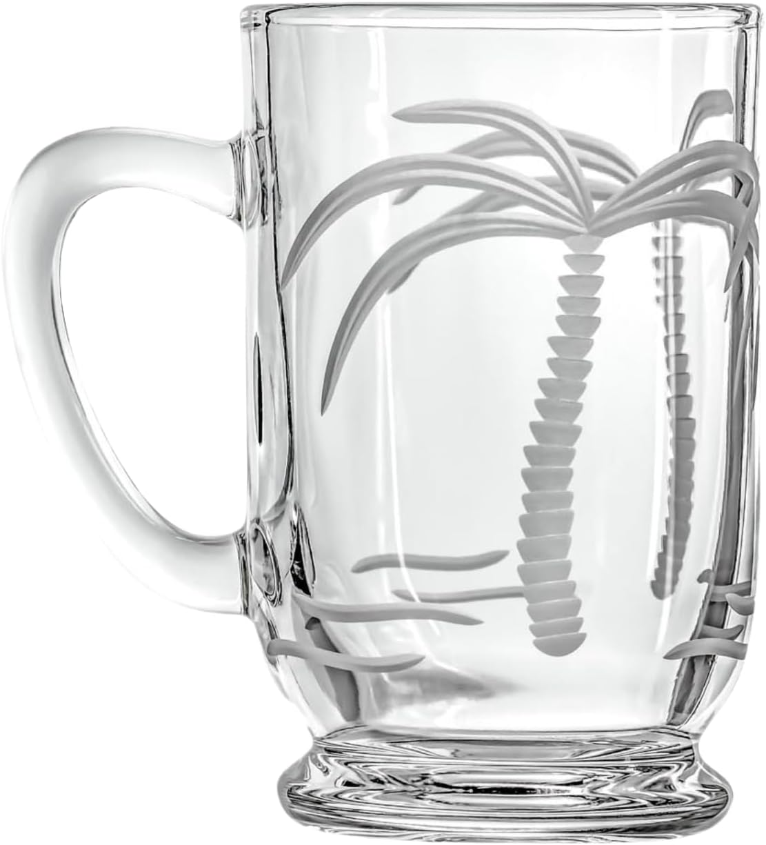 Rolf Glass Palm Tree Bolero Mug | 16oz Coastal Glassware | Set of 4 Tropical Drink Glasses | Engraved and Lead-Free Crystal Glass | Designed and Engraved in the USA