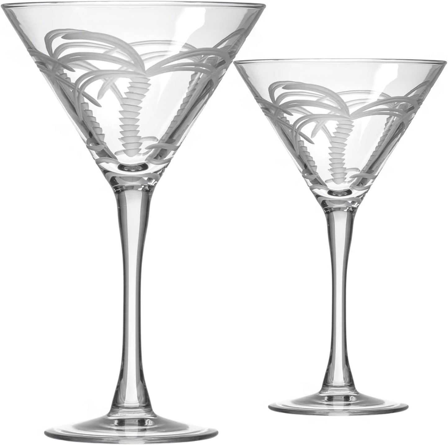 Rolf Glass Palm Tree Martini Glass - Set of 2 Stemmed 10 ounce Martini Glasses - Lead-Free Glass - Diamond-Wheel Engraved Cocktail Glasses - Made in the USA