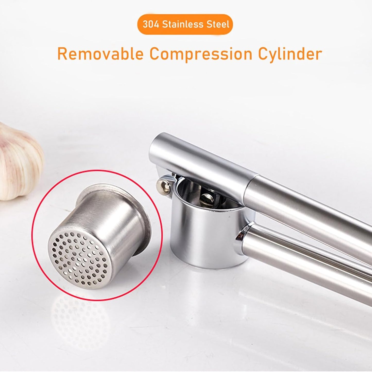 304 Stainless Steel Garlic Press Crusher & Ginger Squeezer, Heavy Duty Handheld Garlic Mincer Tool with Rust-Proof Design, Easy Squeeze and Clean