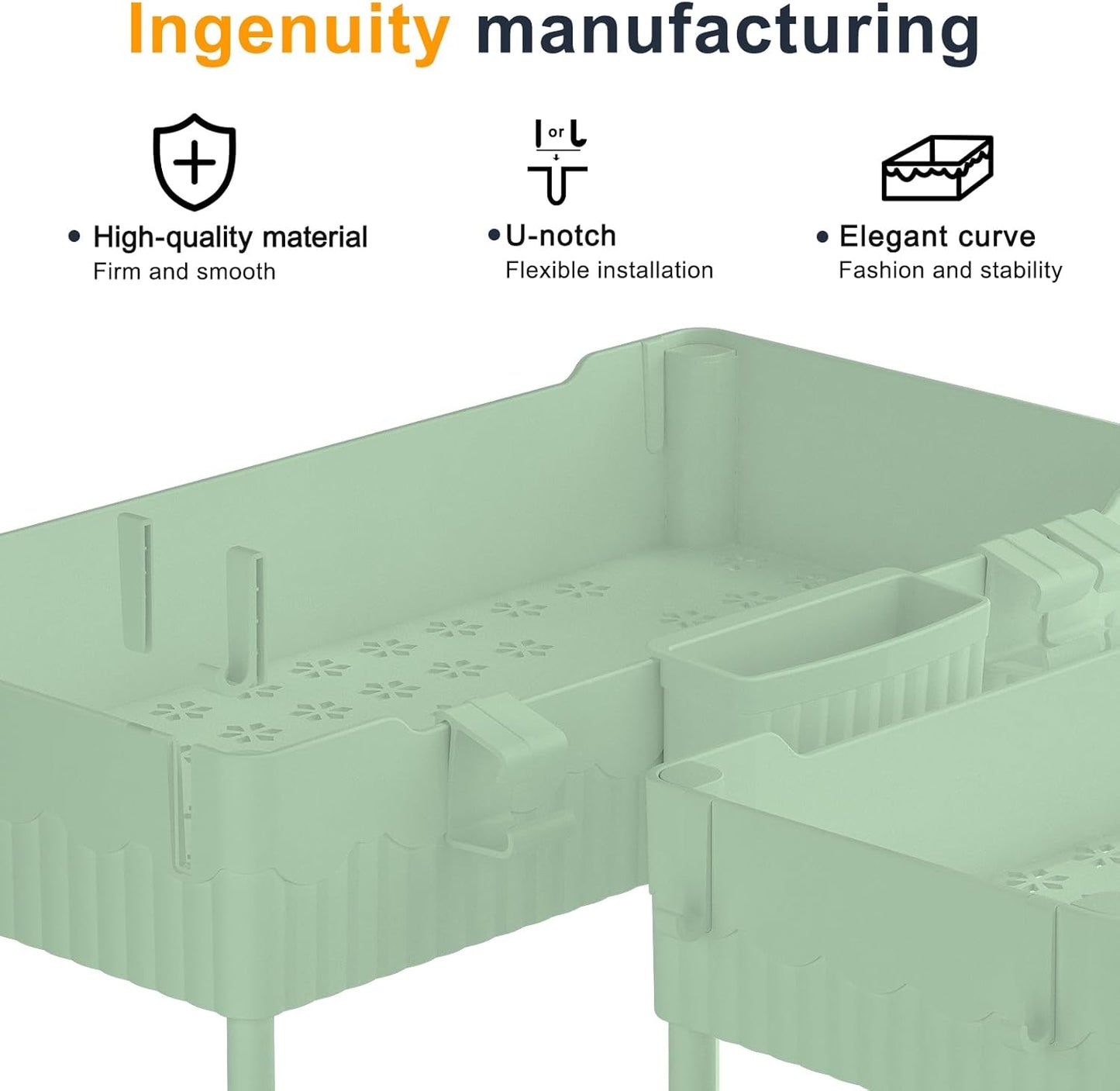 2 Pack Under Sink Organizer, Under Bathroom Cabinet Organizer with Hooks Hanging Cup, Multi-Purpose Storage Shelf for Kitchen Bathroom (Green, XL)