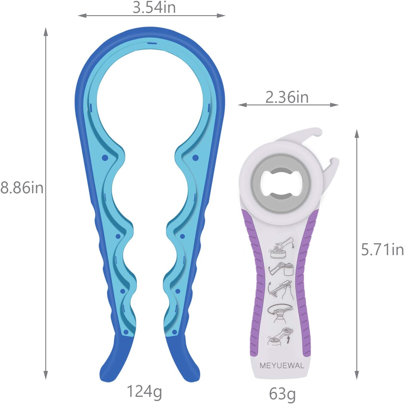 5-in-1 Multi-Functional Bottle, Jar, and Can Opener with Silicone Handle for Children, Elderly, and Arthritis Sufferers (Blue)