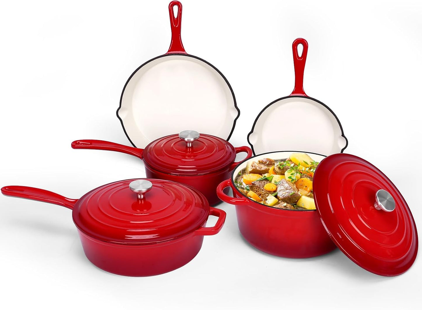 QuliMetal Nonstick Enameled Cast Iron Cookware Set, 5 Pcs Pots and Pans with Lid, Skillet, Frying Pan, Saucepan & Dutch Oven for All Stovetops, PFA Free - Ideal for Sourdough Bread Baking