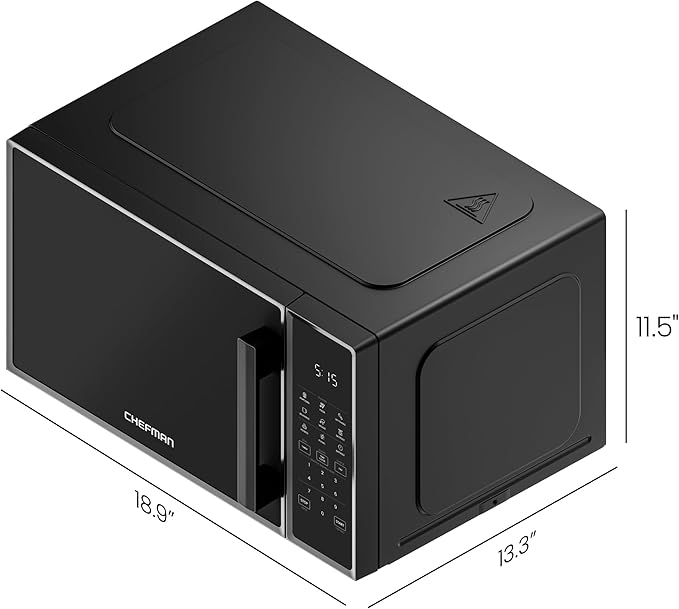 Chefman Countertop Microwave Oven 0.9 Cu. Ft., 900 Watts with 10 Power Levels, 6 Cooking Presets with One-Touch Express Cook, Eco Mode, Child Safety Lock, & Mute Button - Black