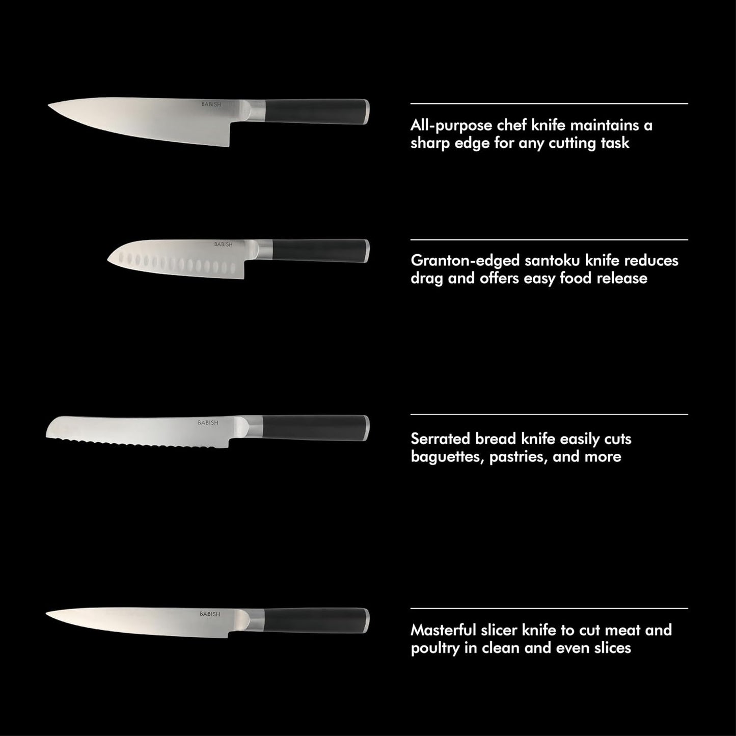 Babish High-Carbon 1.4116 German Steel 15 Piece Full Tang Forged Cutlery Kitchen Knife Block Set - Black