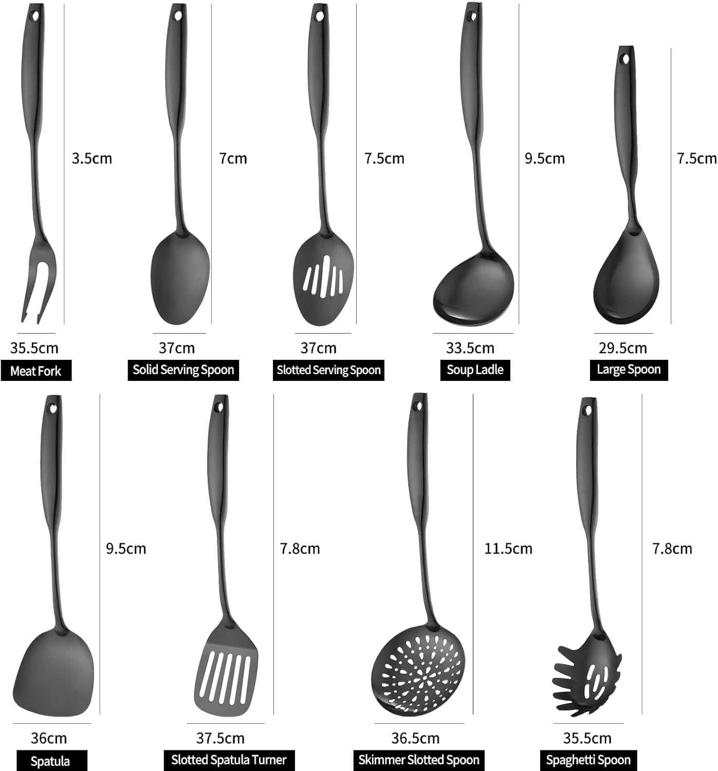 Lazycorner Kitchen Utensil Set 9-Piece Stainless Steel 304 Polished Mirror Finish Cooking Spoons, Slotted Spoon, Turner, Spatula, Pasta Spoon– Dishwasher Safe, Rust-Resistant