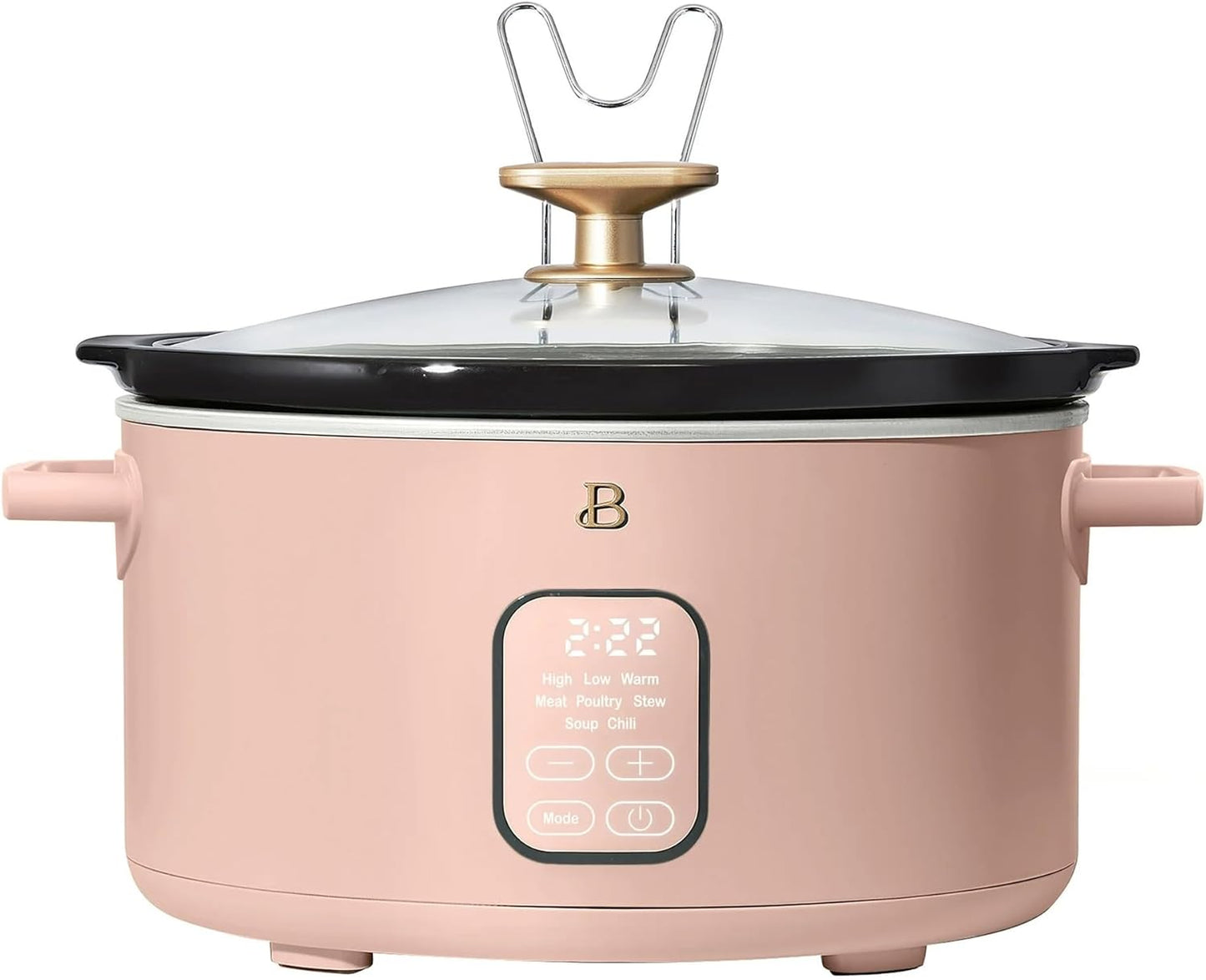 Beautiful 6 Qt Programmable Slow Cooker by Drew Barrymore - 5 Preset Cooking Functions, Digital Countdown Timer, Dishwasher-Safe Parts, and Cool-Touch Handles (Rose.)