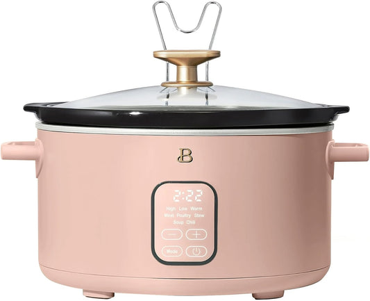 Beautiful 6 Qt Programmable Slow Cooker by Drew Barrymore - 5 Preset Cooking Functions, Digital Countdown Timer, Dishwasher-Safe Parts, and Cool-Touch Handles (Rose.)