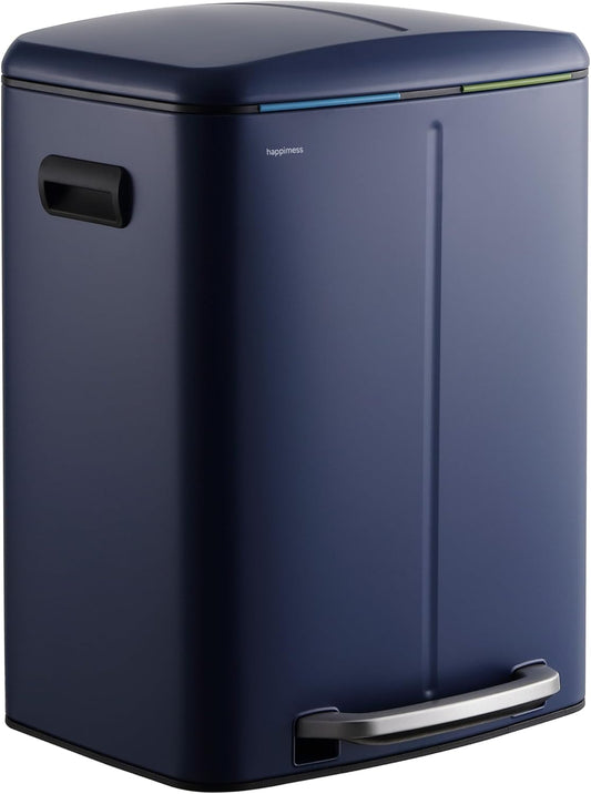 happimess HPM1005J Marco Rectangular 10.6-Gallon Double Bucket Trash Can with Soft-Close Lid, Denim Blue,with Soft-Close Lid, Modern, Minimalistic for Home, Kitchen, Office, Bedroom, Bathroom