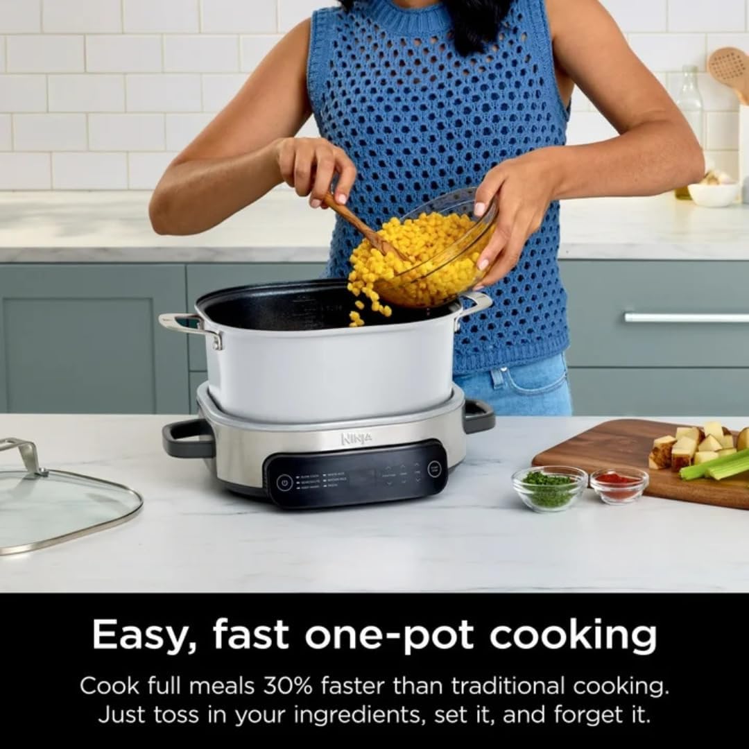 Multi-Cooker Ninja Foodi MC1100, Everyday Possible Cooker 6.5-Qt, 6-in-1 with Slow Cook, Slow Cooker, Sear/Sauté, Rice & Pasta Functions,Compact Design,Replaces 10 Kitchen Appliances,Easy Cleanup