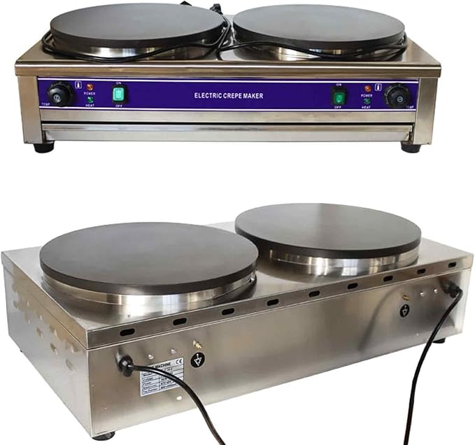 Commercial Electric Crepe Maker, Double Head Pancake Machine 40cm(15.75") Nonstick Griddle with Temperature Control for Pancakes, Eggs, Bacon & Tortillas
