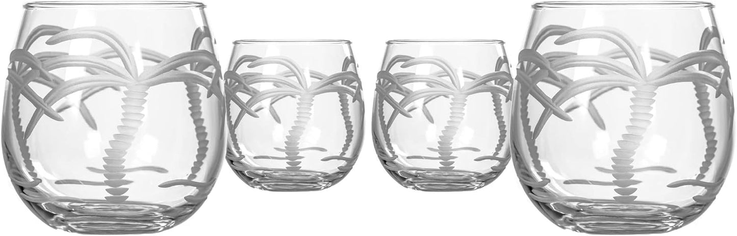 Rolf Glass Palm Tree Stemless Red Wine Glass 16.75 oz | Set of 4 Tumbler Wine Glasses | Lead-Free Glass | Etched Stemless Wine Glasses | Made in the USA | A Classic